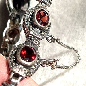 Garnet Marcasite Sterling Silver Bracelet 8 inch